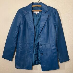 Worthington Blue Genuine Leather Button Up Jacket Size Small